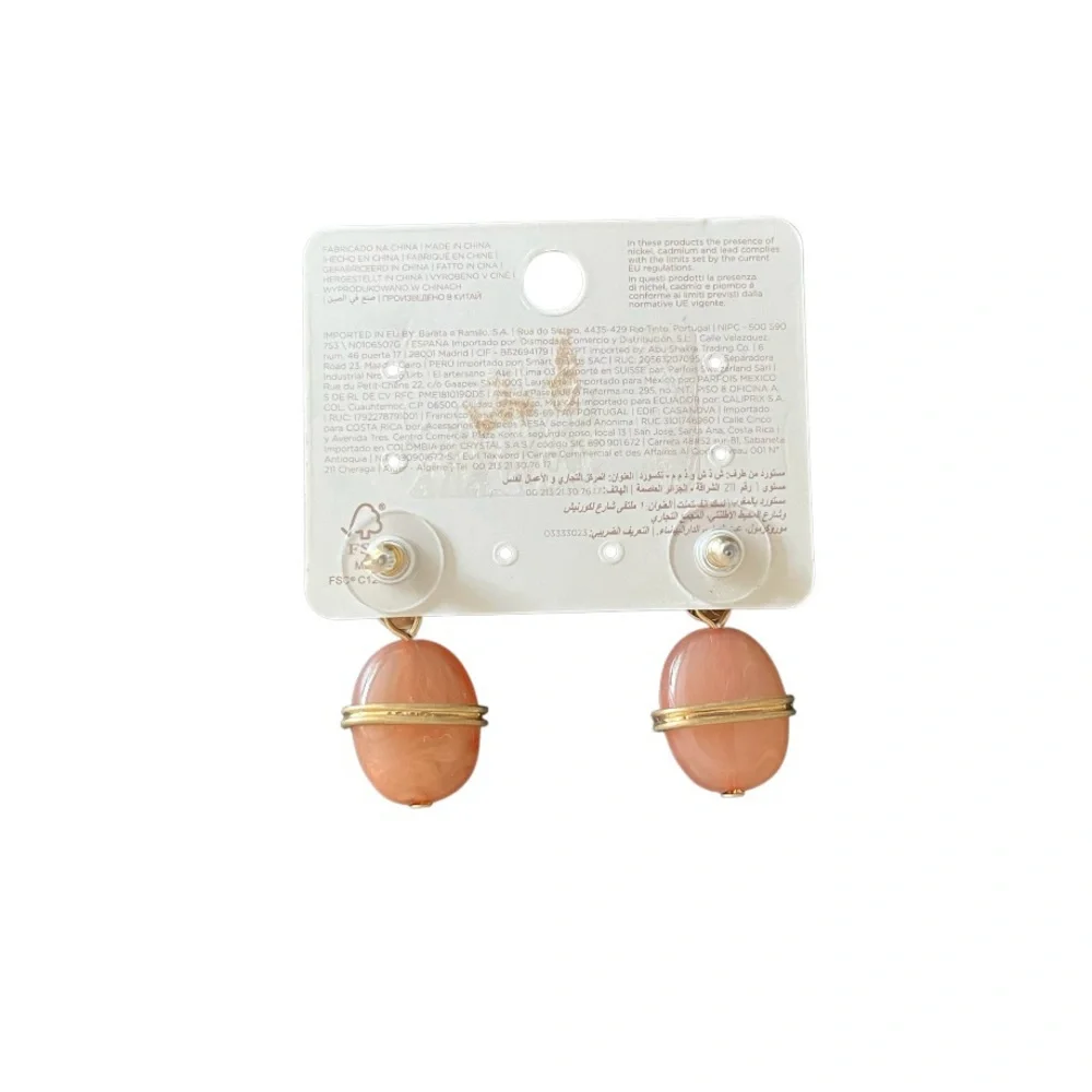 Parfois Oval Stone Drop Earrings Pink Peach Gold Tone - Picture 2 of 5
